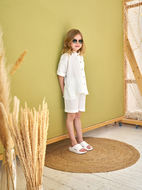 Muslin shirt & shorts White