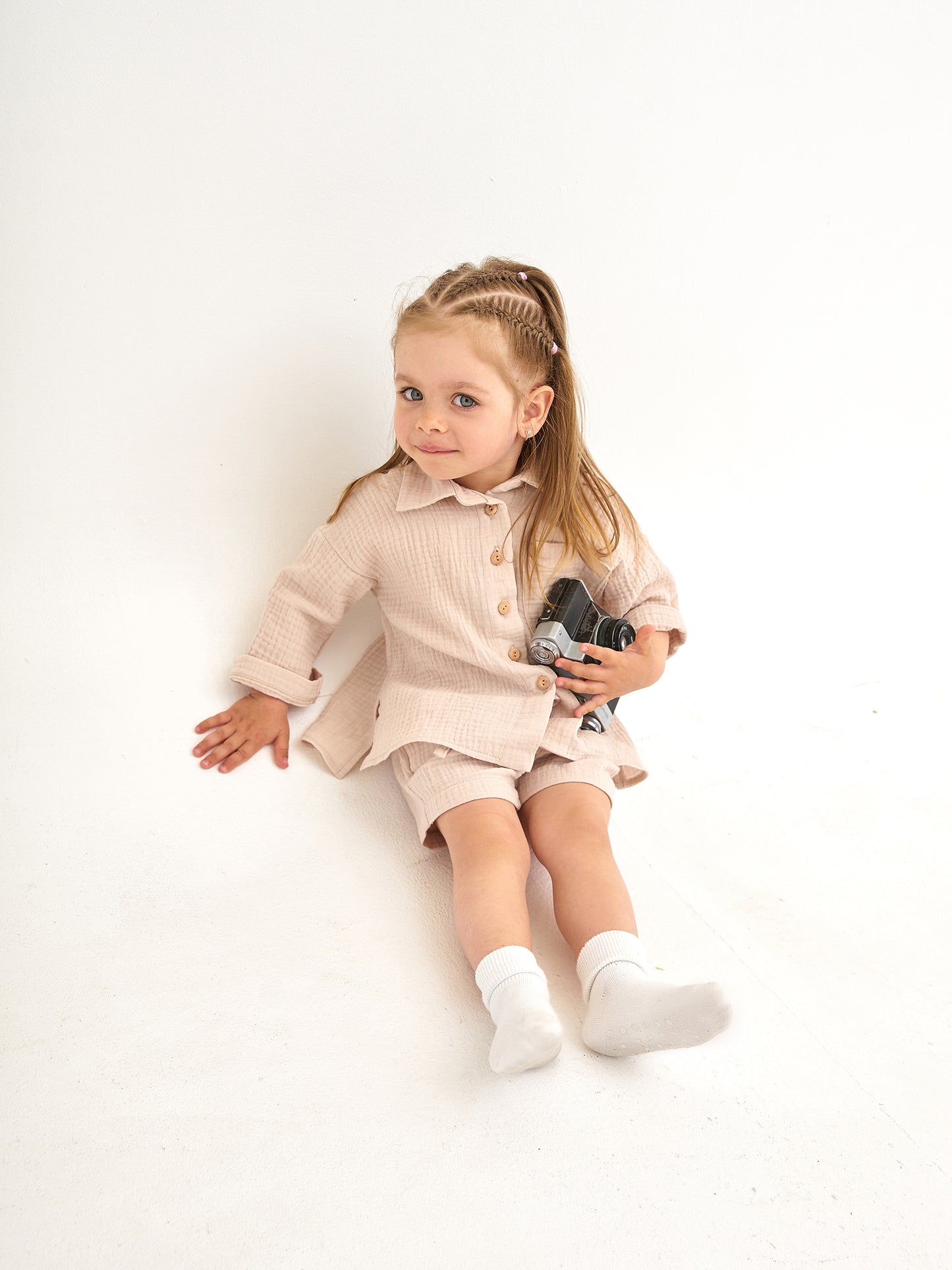 Muslin shirt & shorts Beige