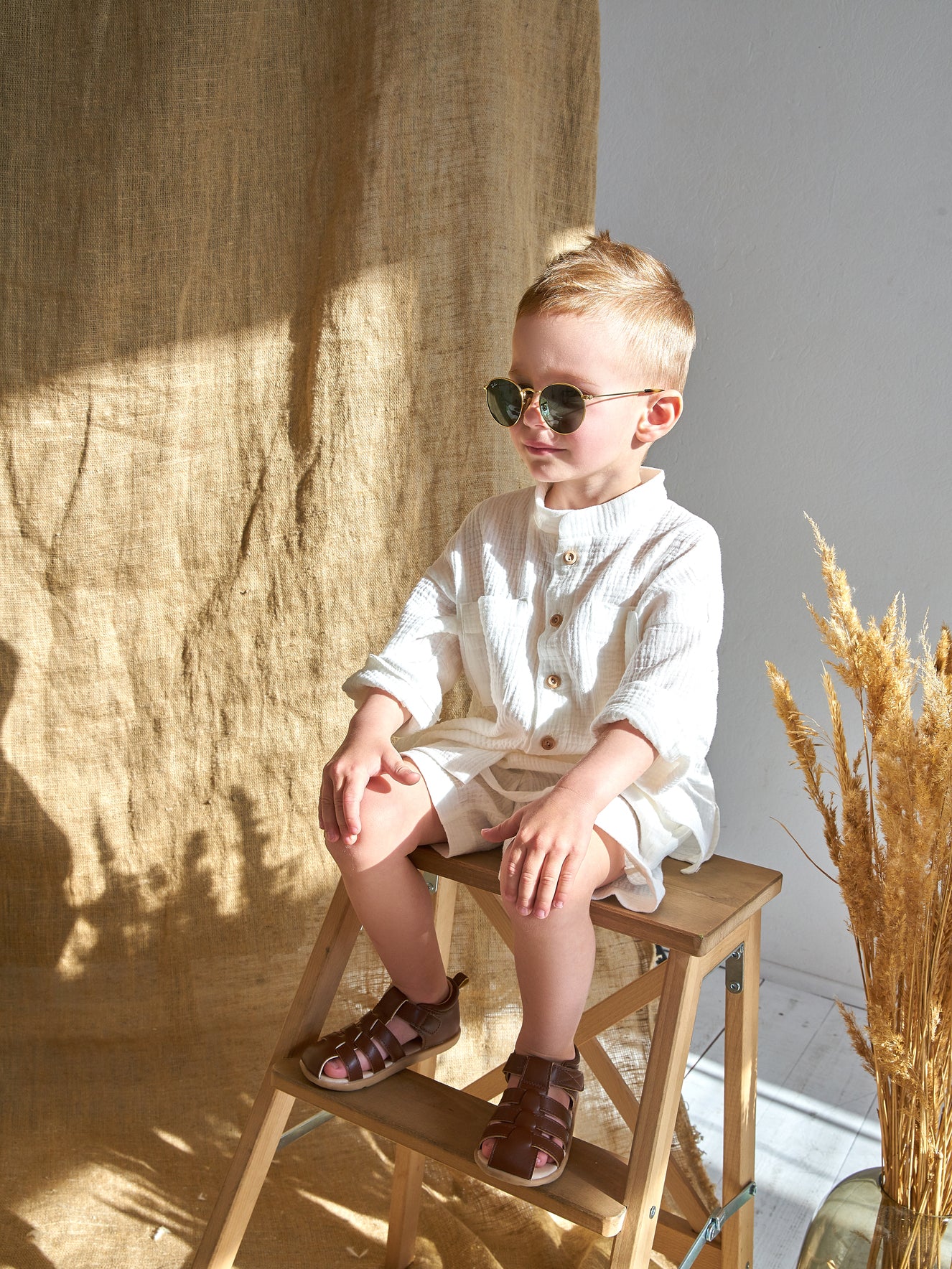 Muslin shirt & shorts White
