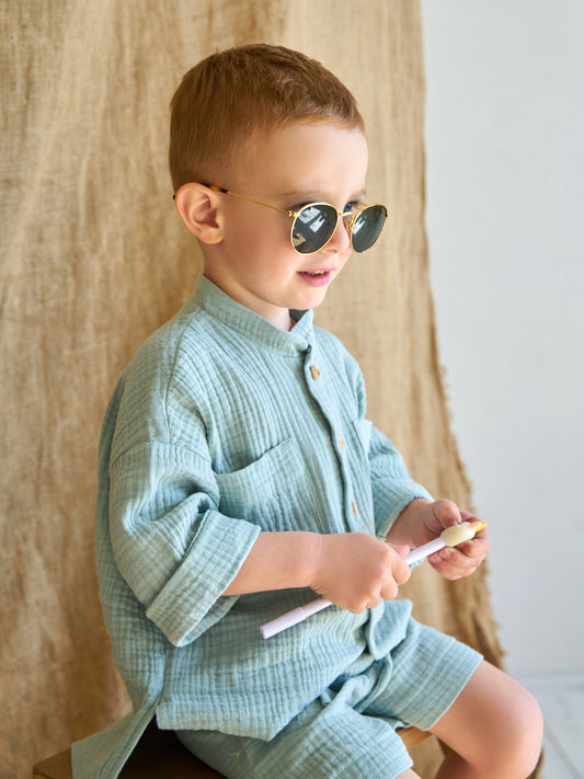 Muslin shirt & shorts Mentol