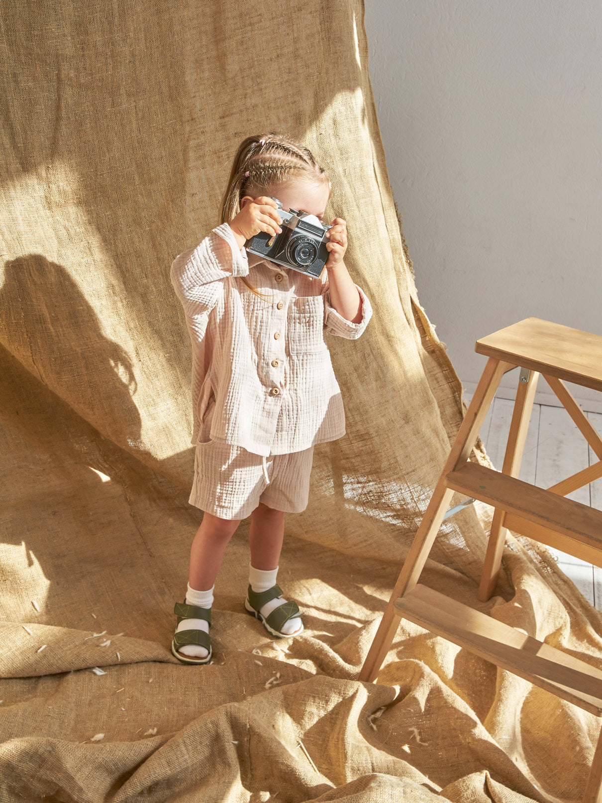 Muslin shirt & shorts Beige